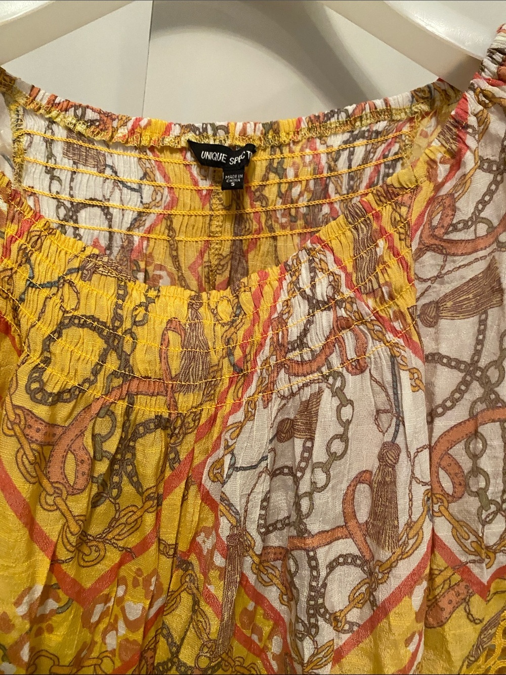 Unique Spectrum Yellow Multi-Print Off-Shoulder Ruffle Blouse size S - Picture 5 of 5
